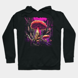 Mushrooms Invasion Over Neon Cyberpunk City Hoodie